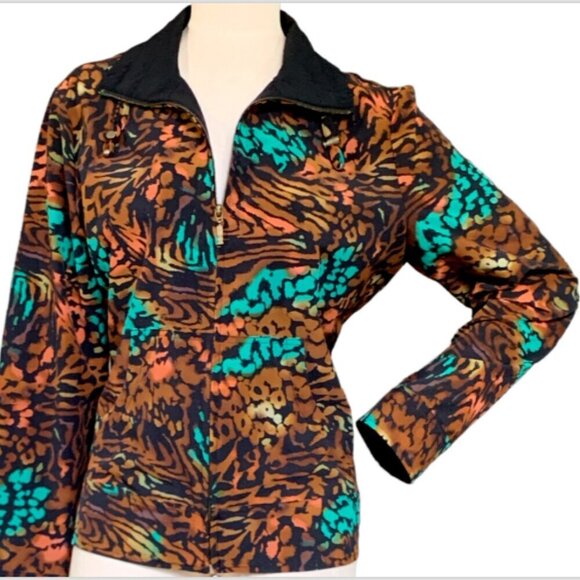 Chico's Zenergy Full Zip Jacket Colorful Tiger Animal Print Sz 2 (L/12) #87A - Picture 2 of 8